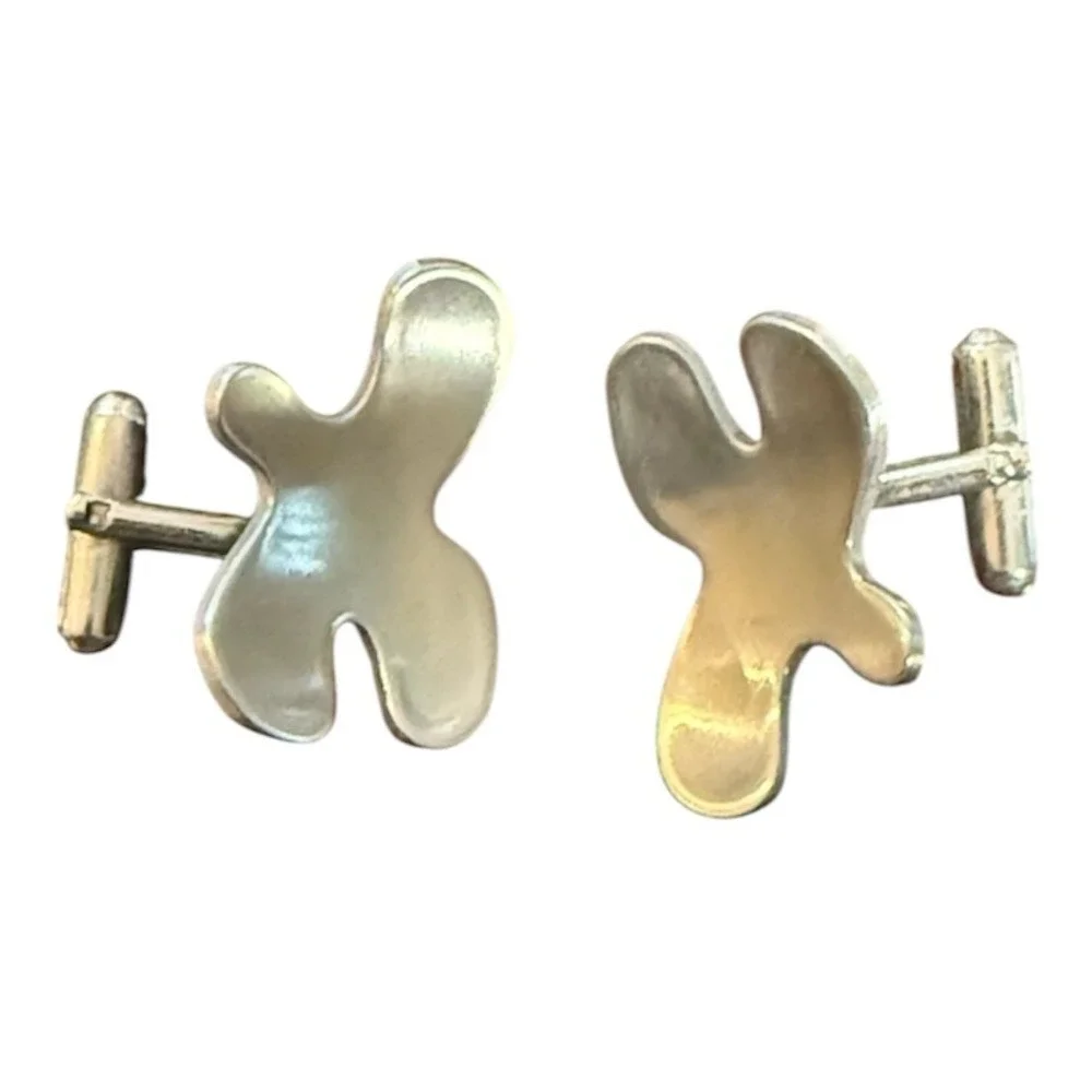 Mens Abstract Blob Cufflinks Silver Tone Unique Modern‎ Funky Fashion